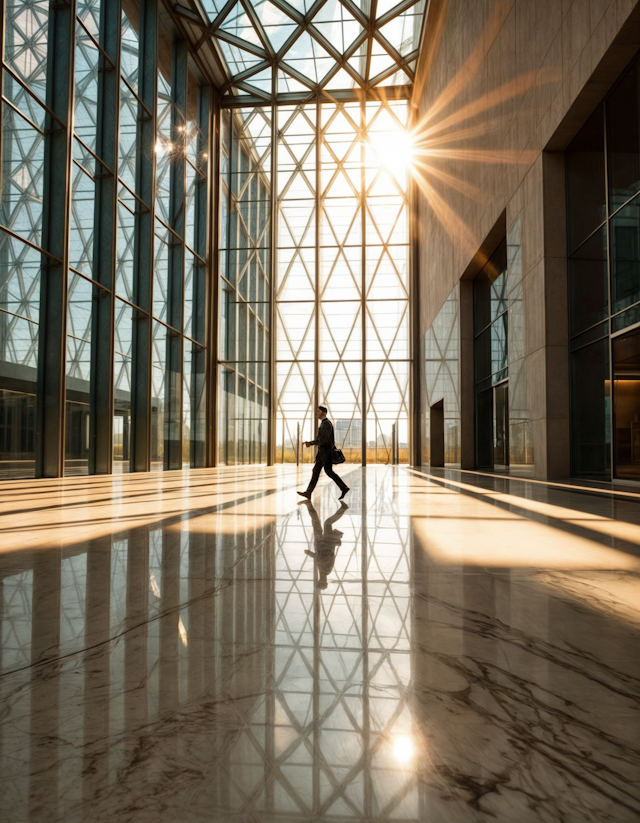 Brisk Walk Through Modern Atrium