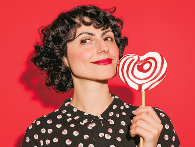 Woman with Heart-Shaped Lollipop