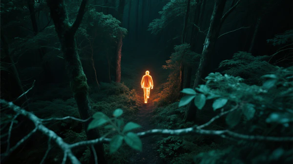 Glowing Figure in Forest