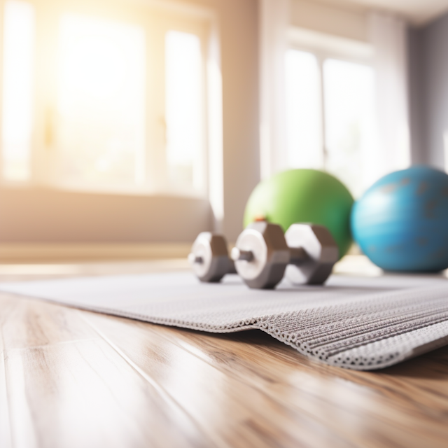 Serene Home Gym Setup with Dumbbells and Exercise Balls