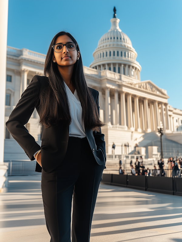 Confident Woman in Front of Government Building