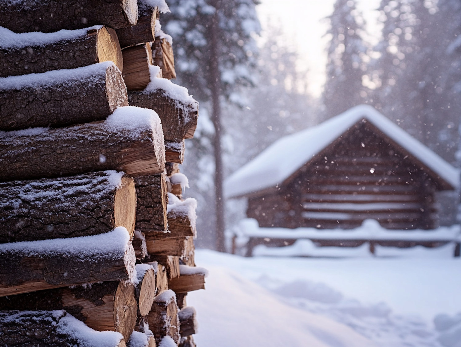 Serene Winter Scene with Firewood