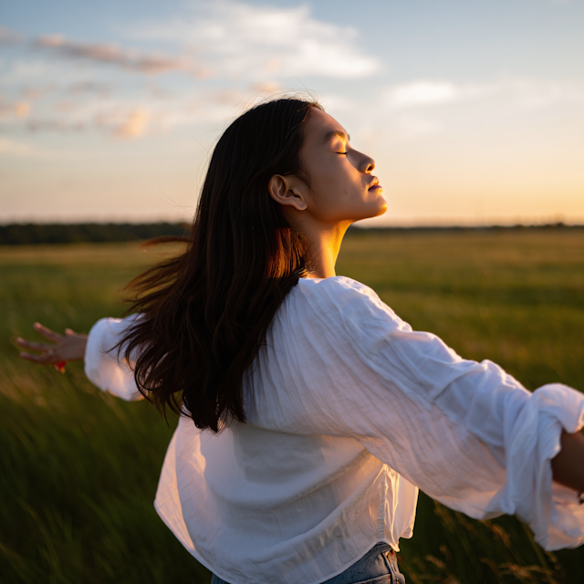 Woman in Sunset Field