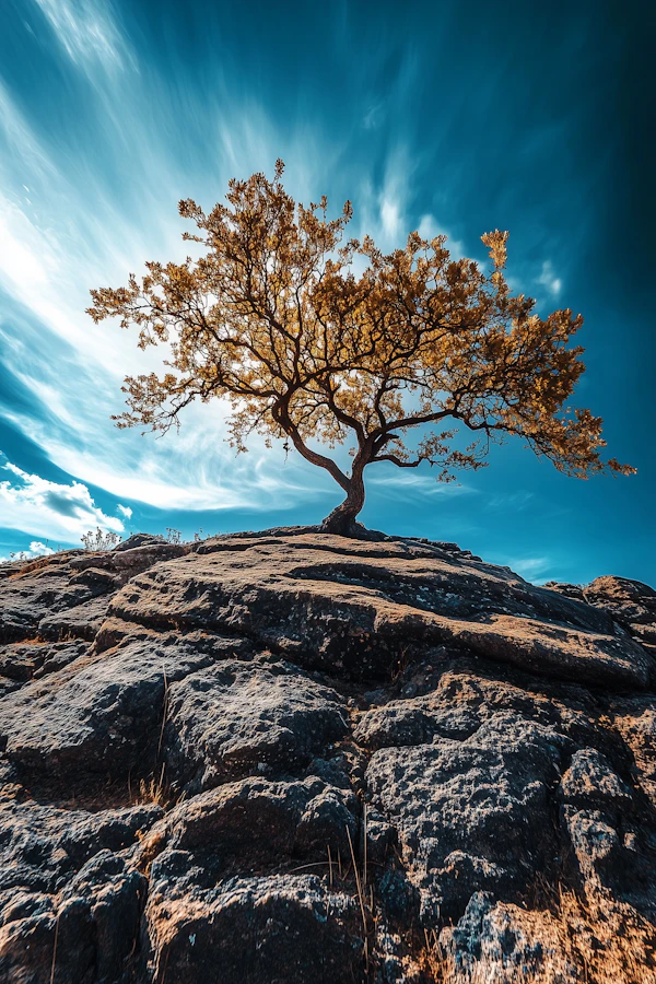 Solitary Tree on Rocky Hill