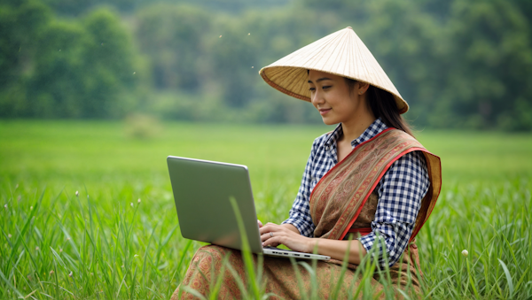 Serene Woman Working Remotely in Nature