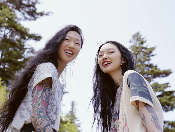 Joyful Women with Tattoos Outdoors