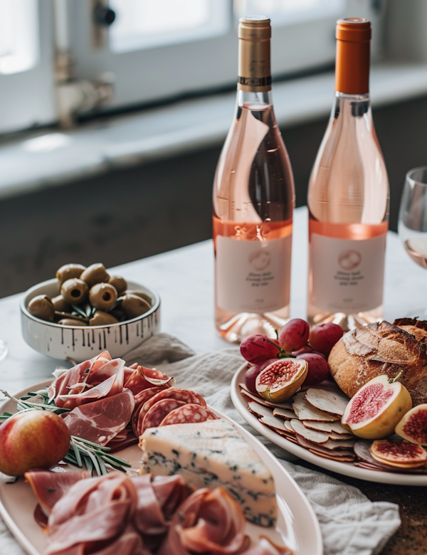 Elegant Charcuterie Board with Rosé Wine