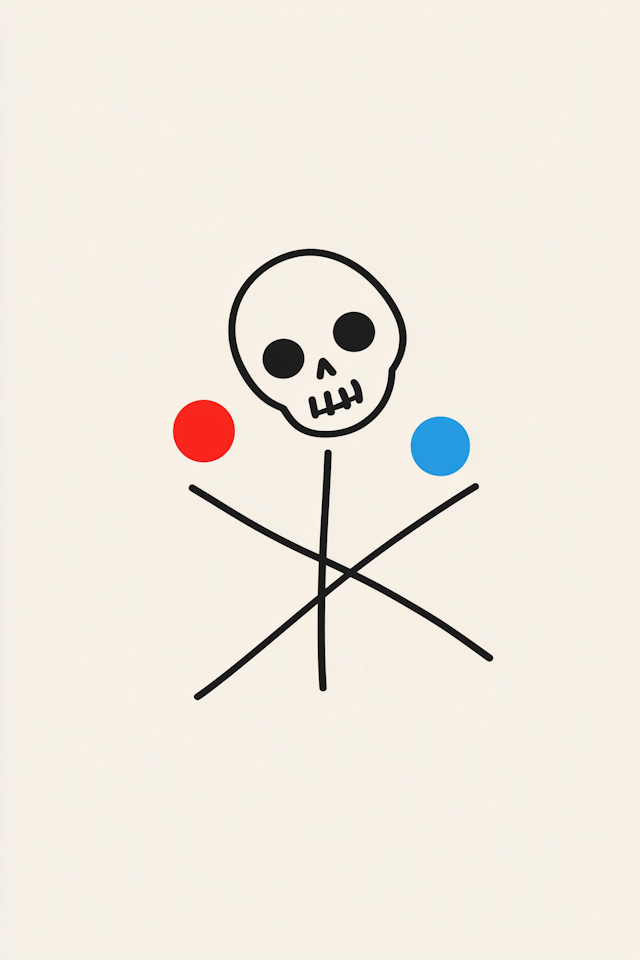 Minimalist Stick Figure with Skull