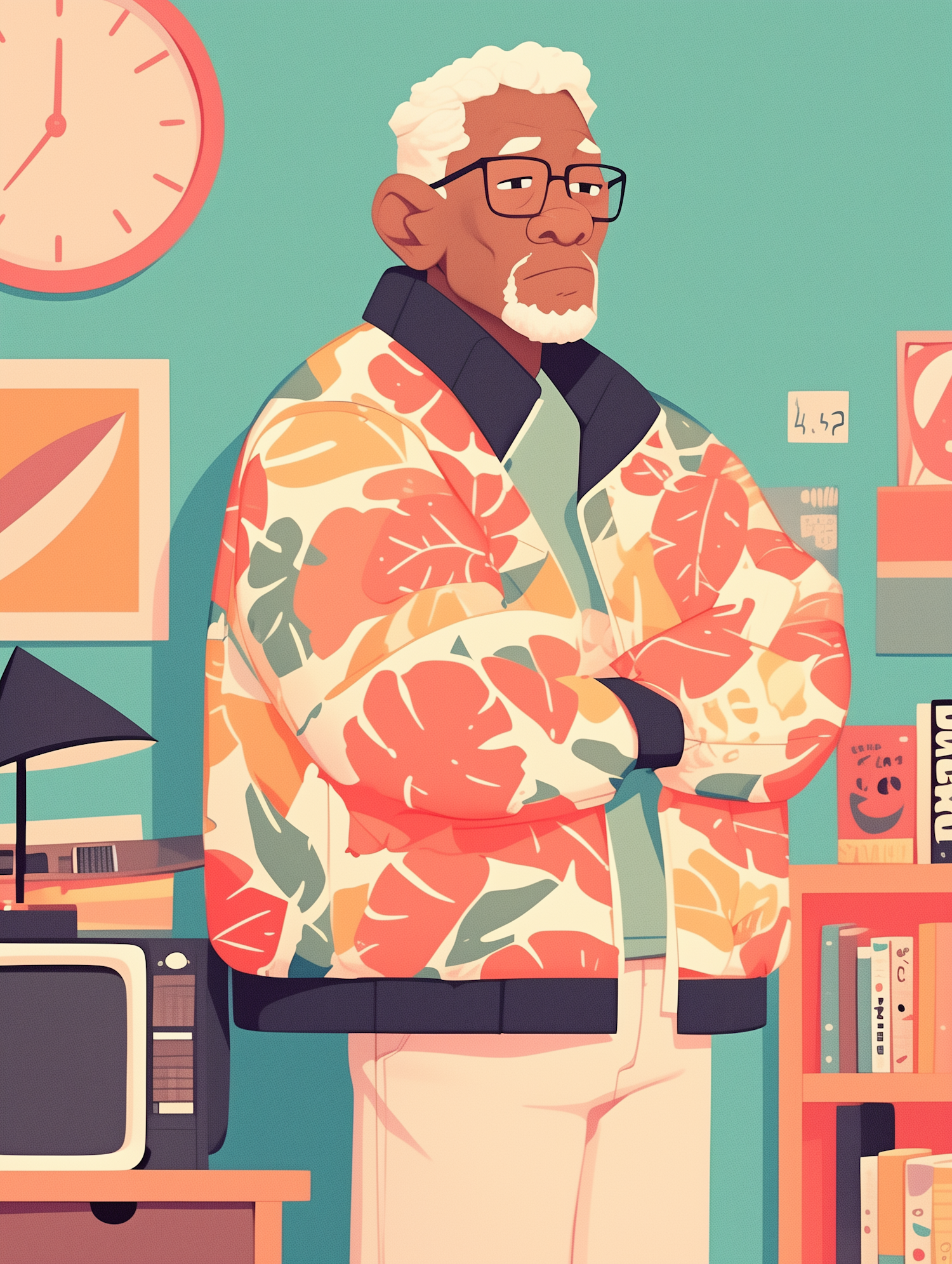 Elderly Man in Colorful Jacket