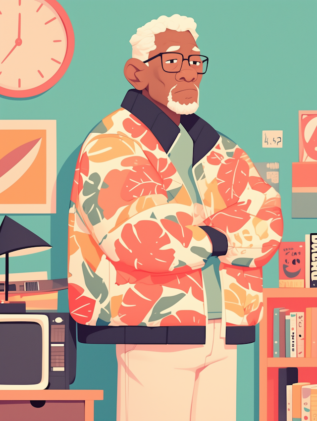 Elderly Man in Colorful Jacket