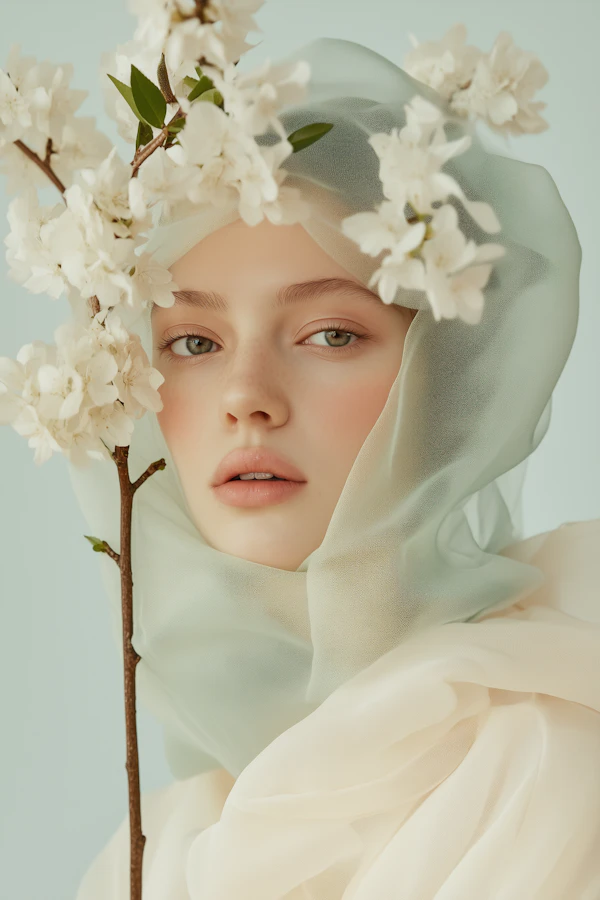 Serene Portrait with Blossoms