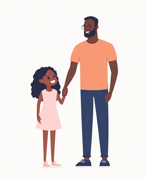 Smiling Man and Little Girl Holding Hands