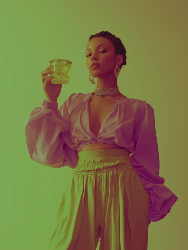 Confident Young Woman with Salted Rim Glass