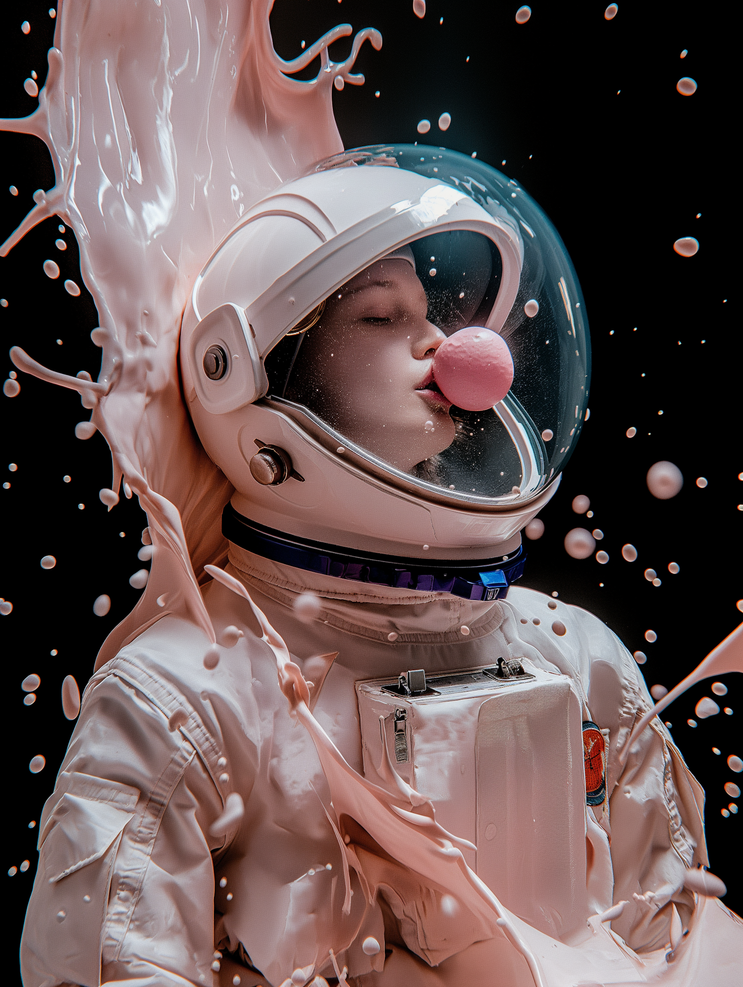 Astronaut Blowing Bubble Gum in Zero-Gravity