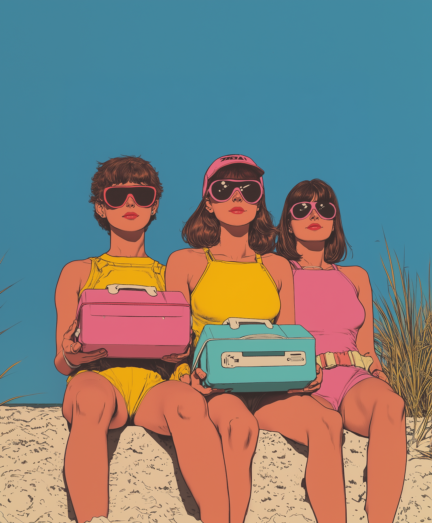 Three Women with Colorful Lunchboxes