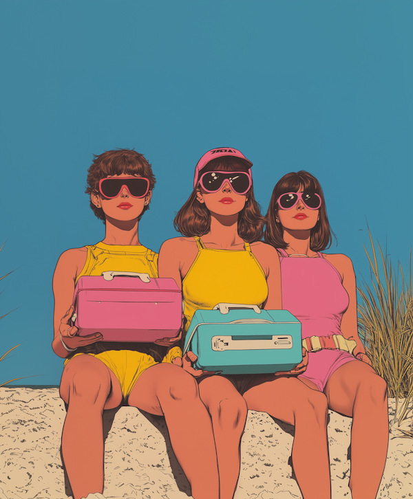 Three Women with Colorful Lunchboxes