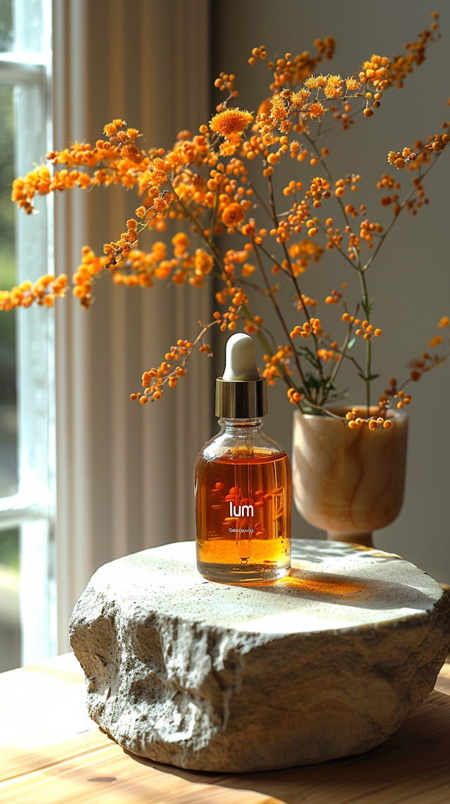 Serene Orange Glass Bottle and Flowers