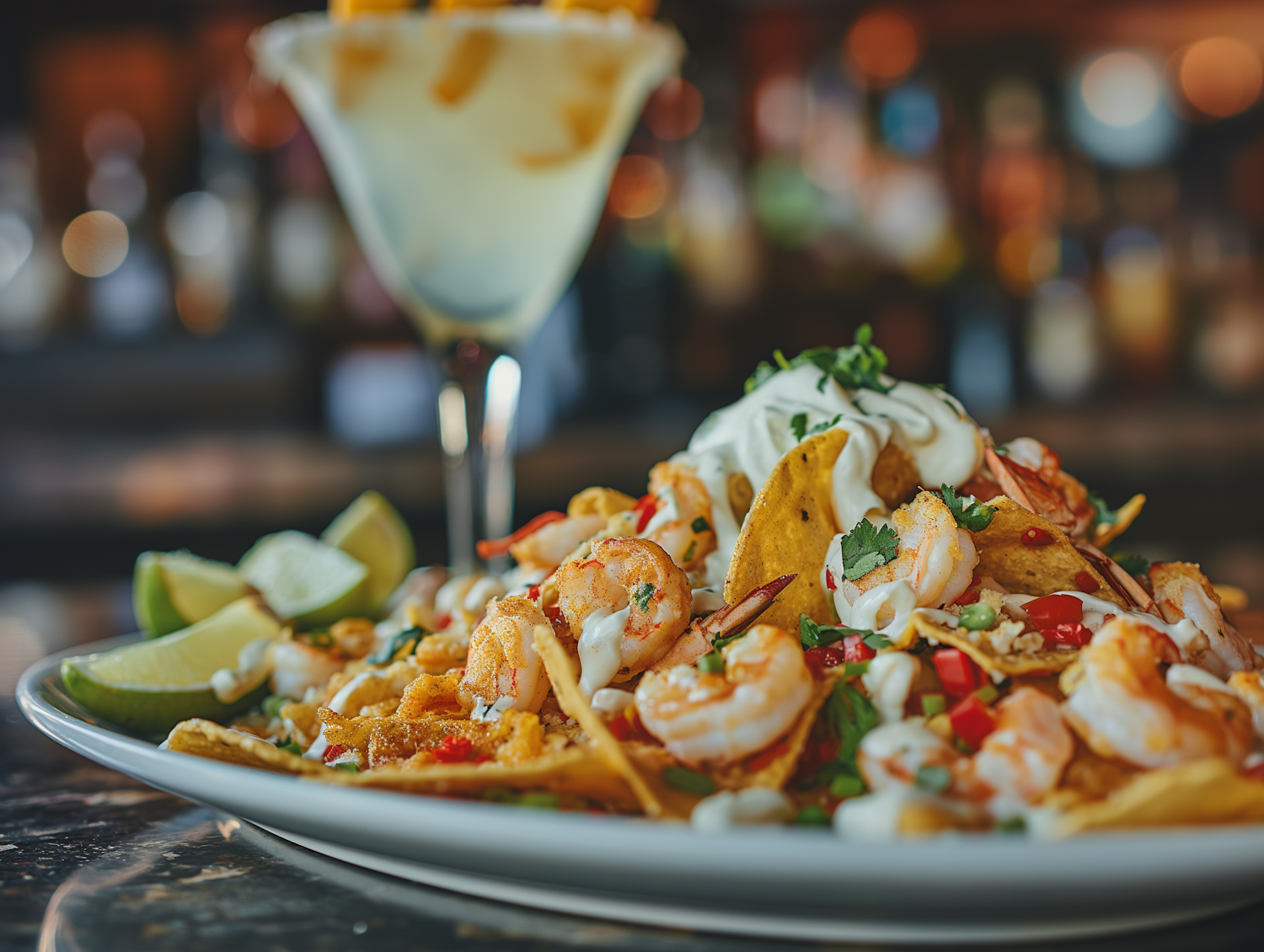 Modern Shrimp Nachos with Margarita