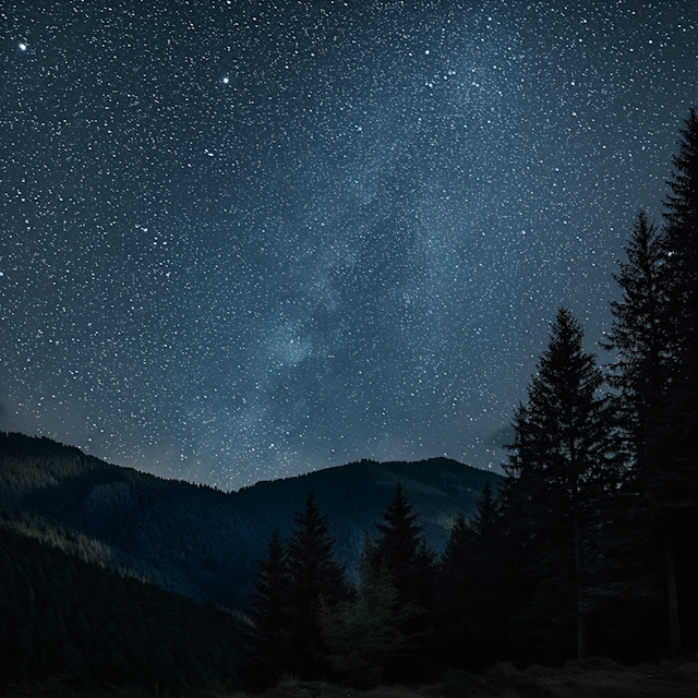 Starry Night Over Silhouetted Landscape