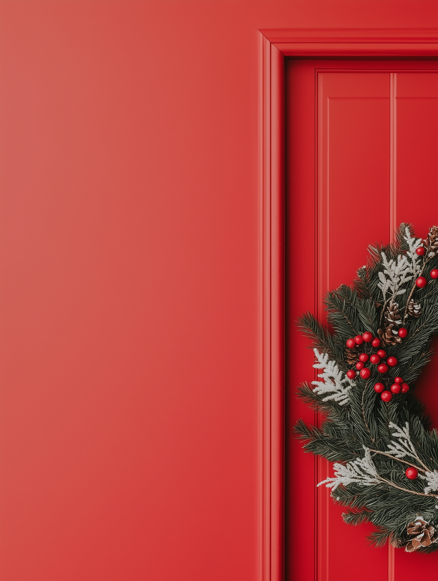 Festive Red Door with Wreath