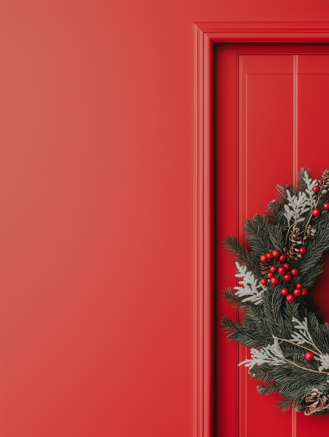 Festive Red Door with Wreath