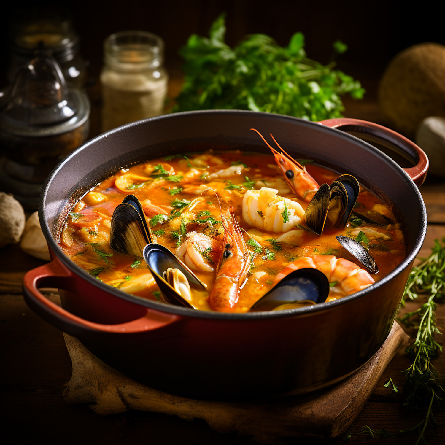 Enameled Cast Iron Seafood Stew Pot