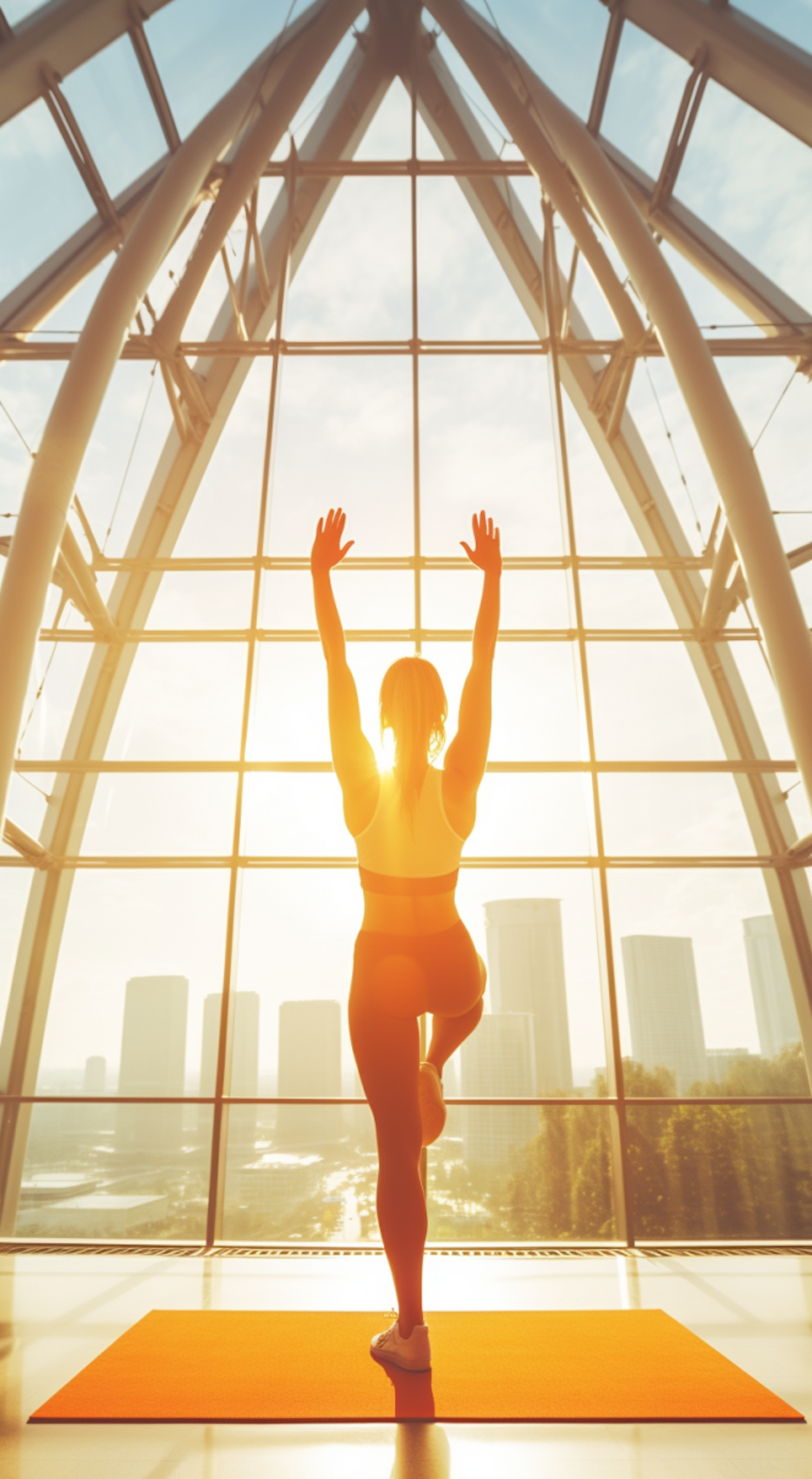 Urban Serenity: Backlit Yoga Silhouette at Dawn/Dusk