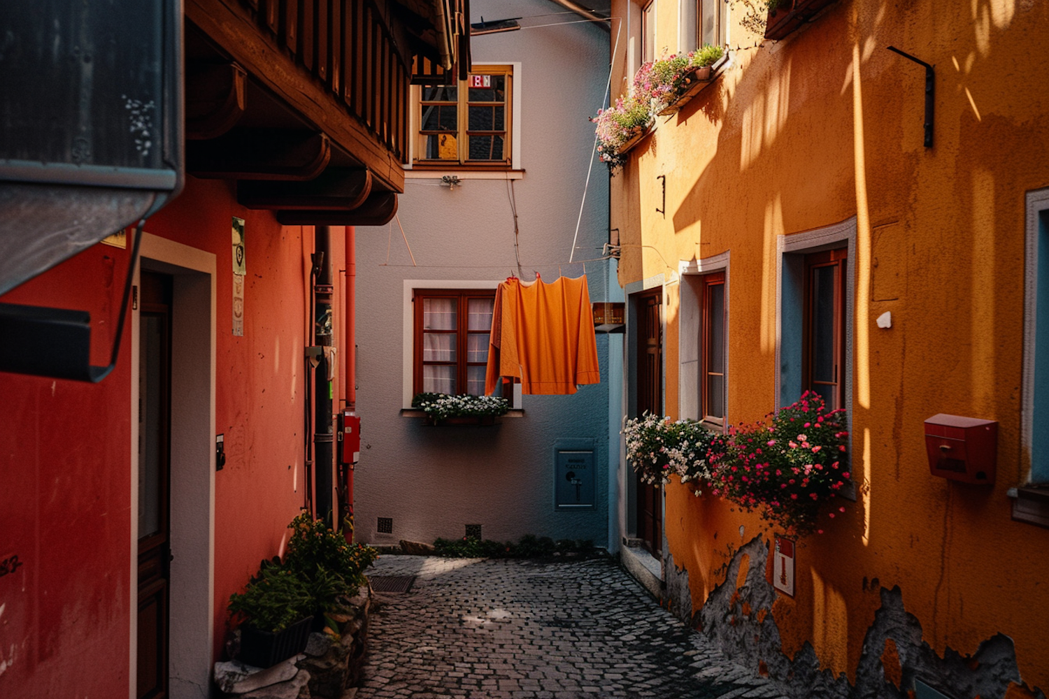 Charming Alleyway with Colorful Buildings