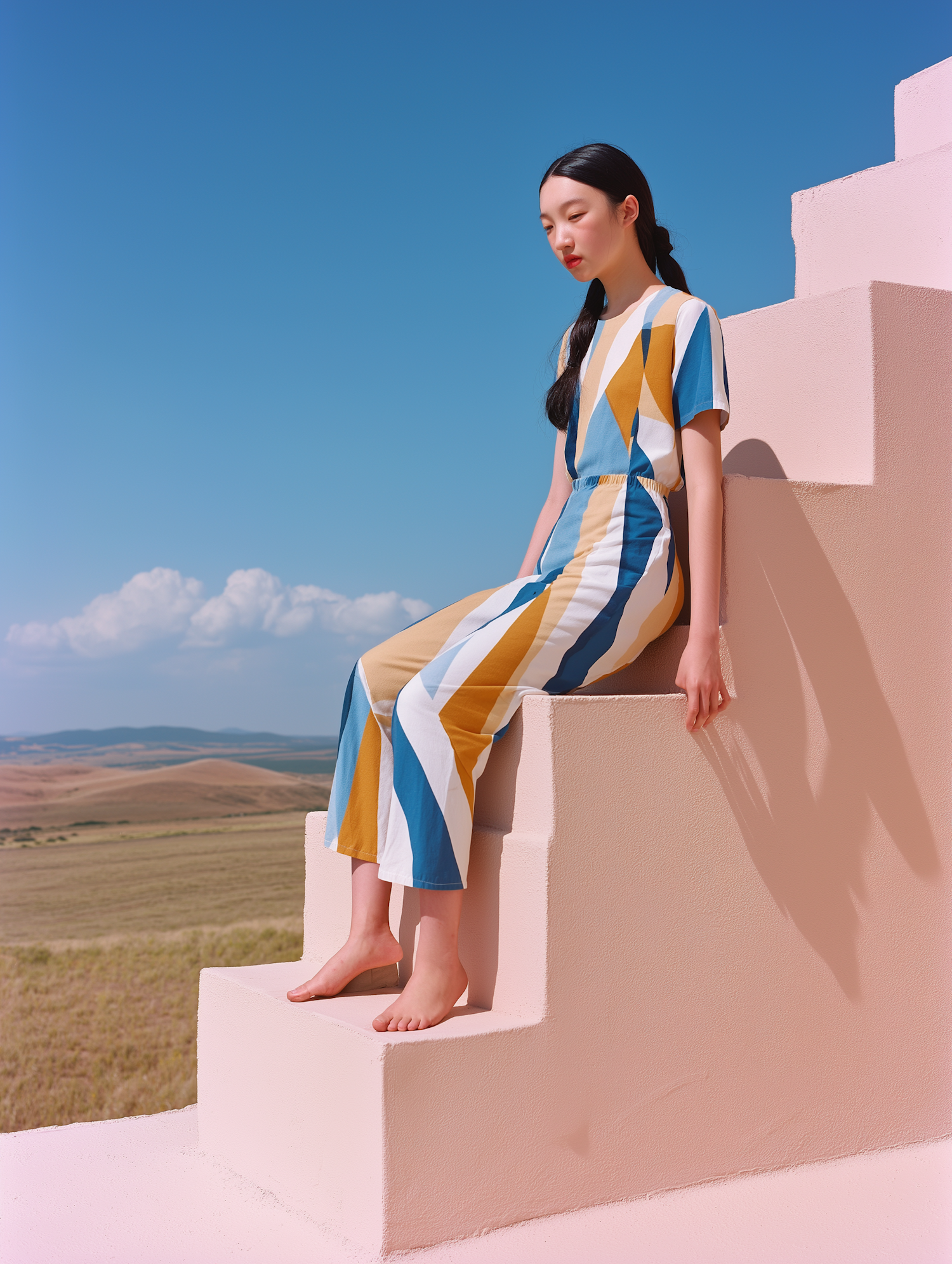 Woman on Pastel Staircase