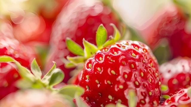 Glossy Red Strawberry Close-Up