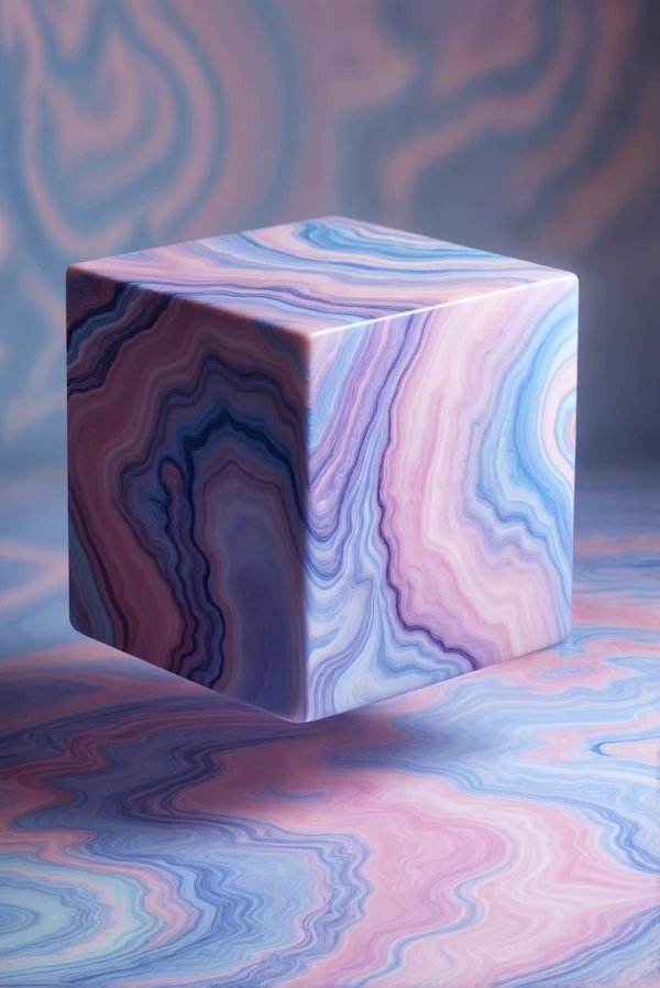 Marbled Cube in Mid-Air