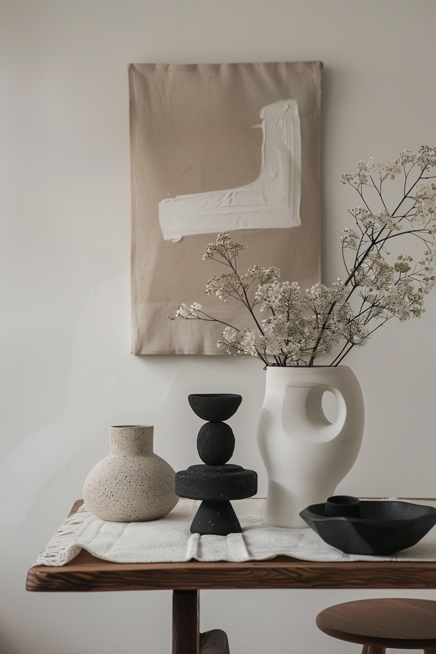 Serene Aesthetic Arrangement with Vases and Art