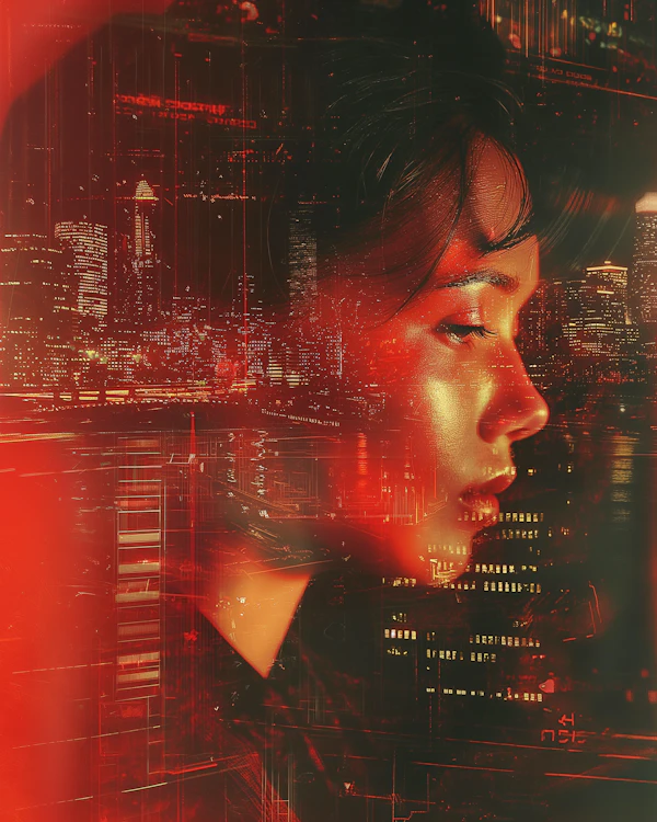 Urban Serenity - Woman and Cityscape Overlay