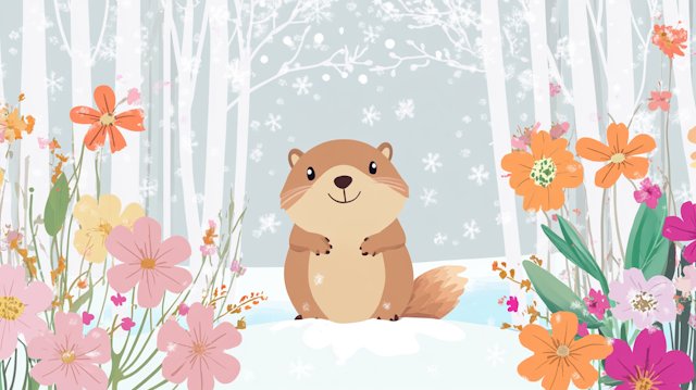 Groundhog in Snowy Landscape