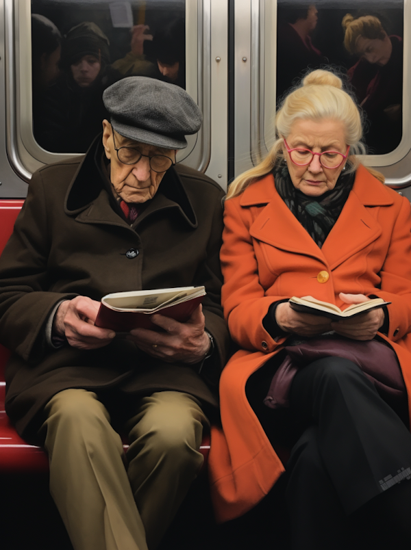 Elderly Couple Reading in Transit