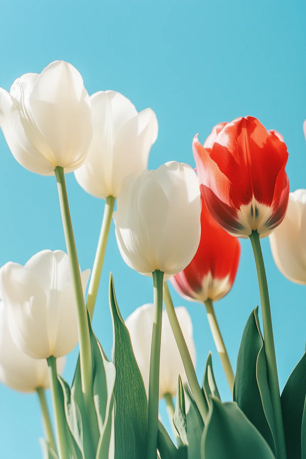 Tulips Against Blue Sky