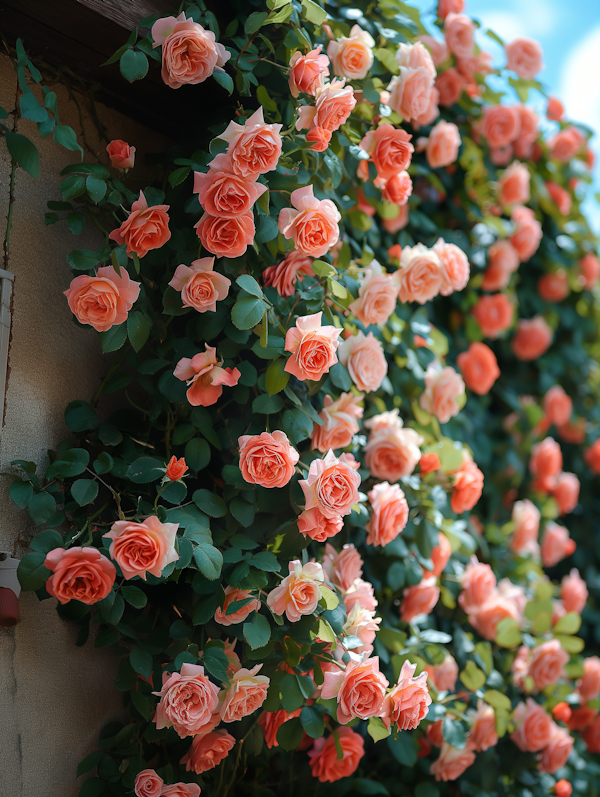 Vibrant Coral-Orange Roses on Trellis