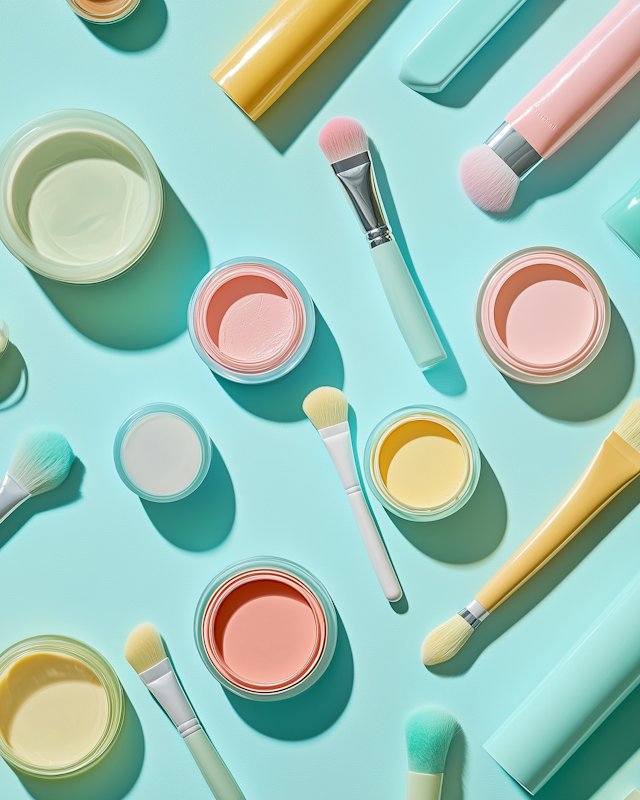 Makeup Products on Pastel Background