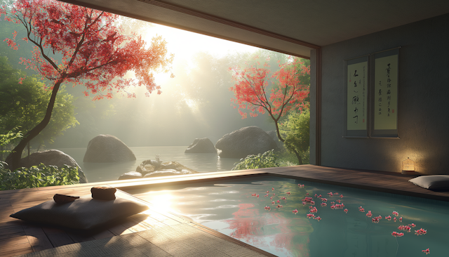 Serene Traditional Japanese Onsen with Nature View