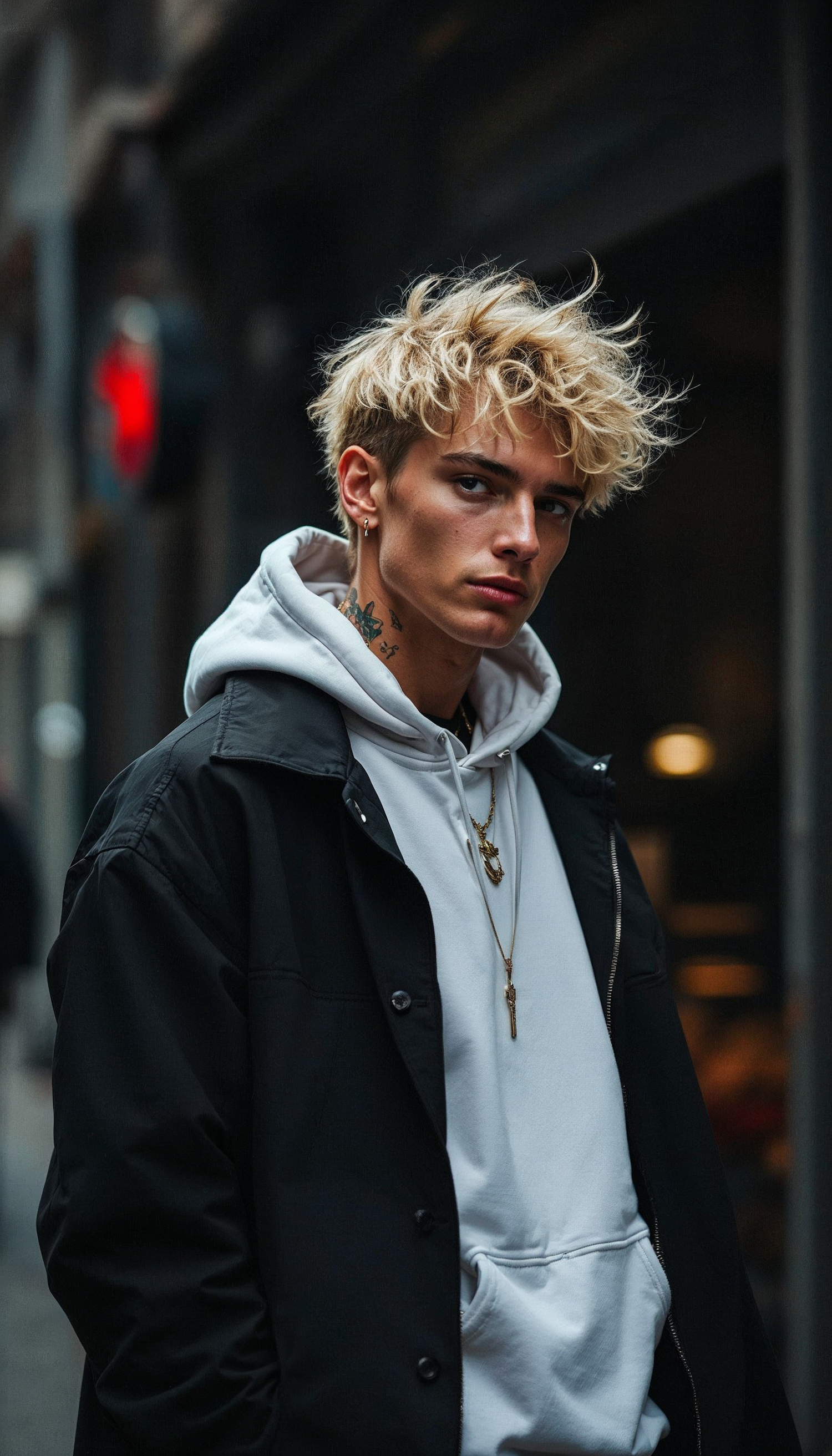 Contemplative Young Man with Blonde Curly Hair