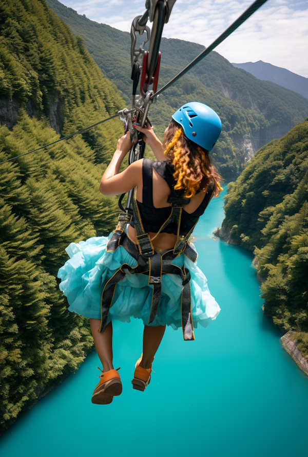 Serenity in Motion: The Elegant Adventuress on a Zip-line