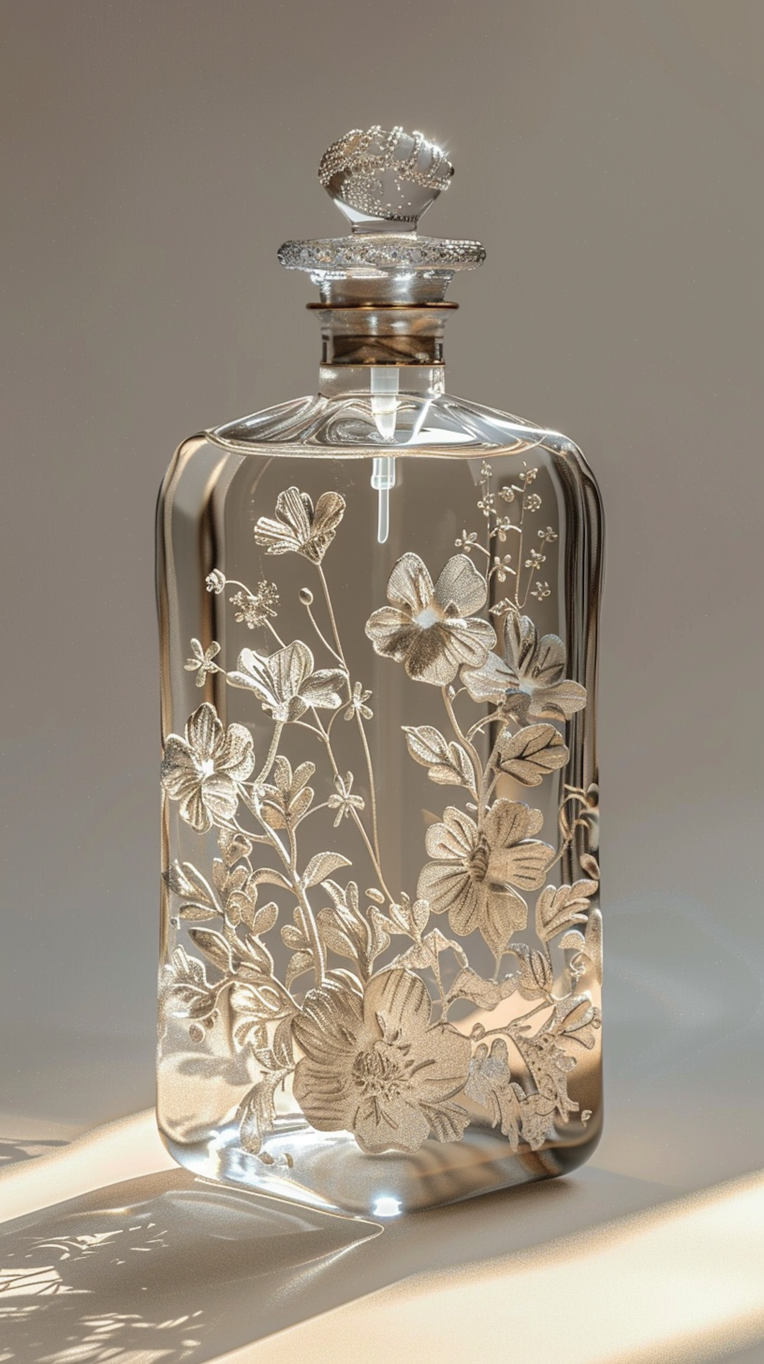 Elegant Floral-Patterned Glass Perfume Bottle