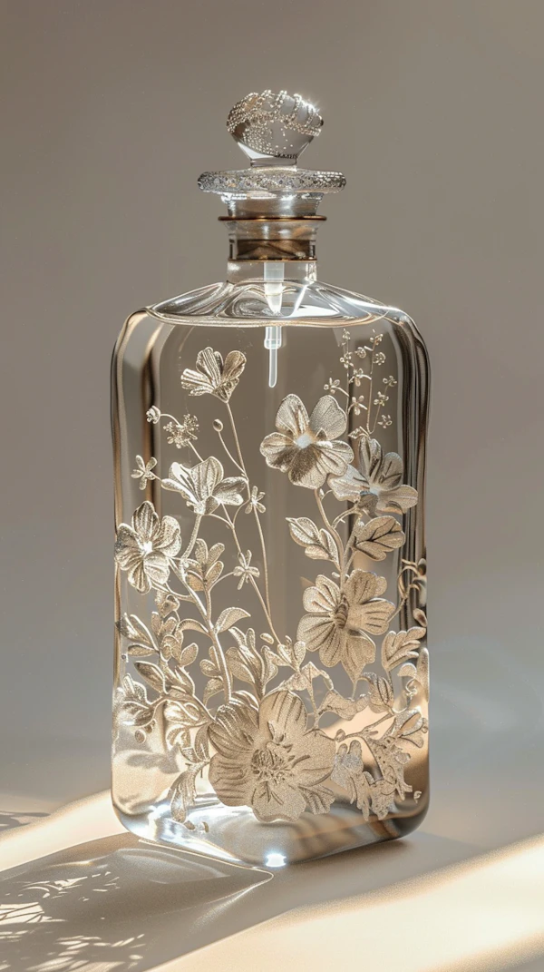 Elegant Floral-Patterned Glass Perfume Bottle