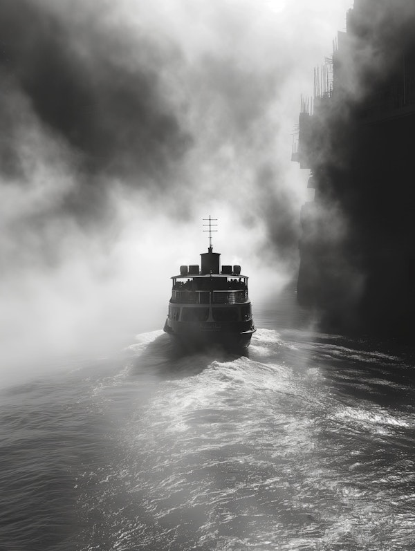 Ethereal Ferry in Fog