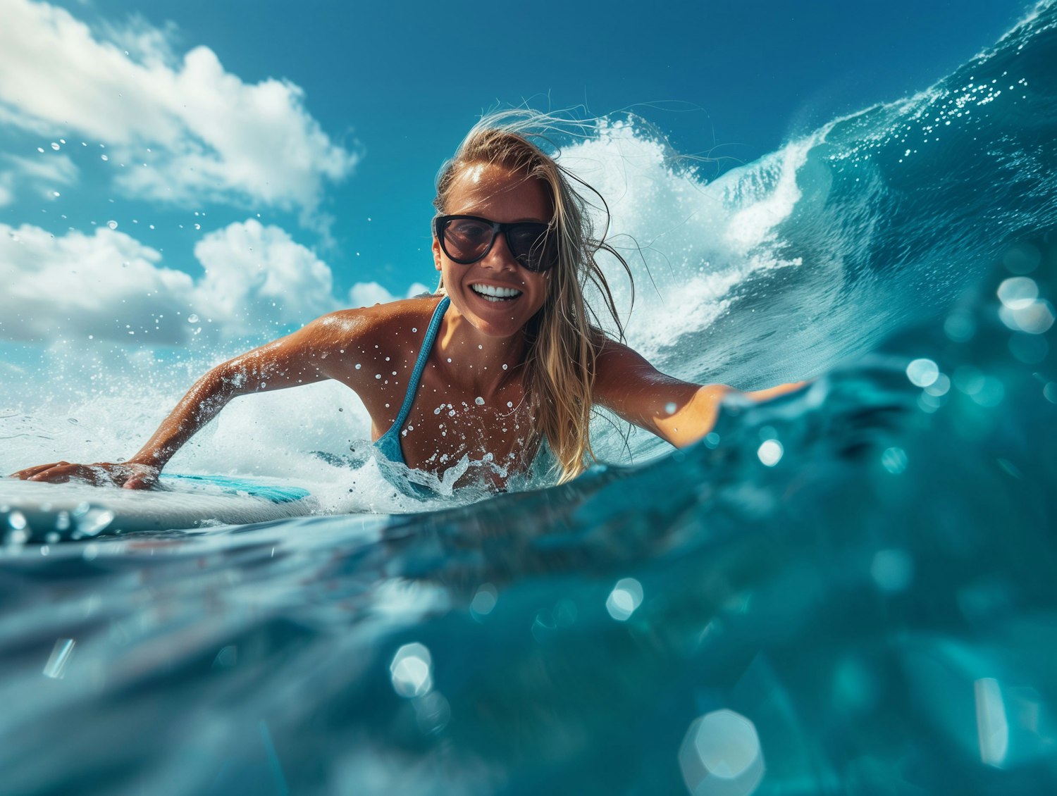 Female Surfer Riding a Wave