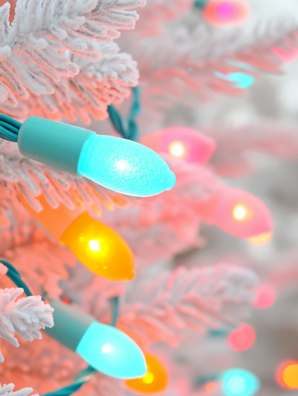 Snow-Covered Christmas Tree with Lights
