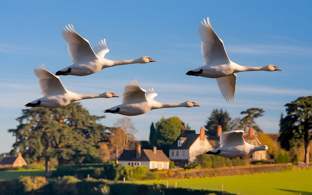 Swans in Flight