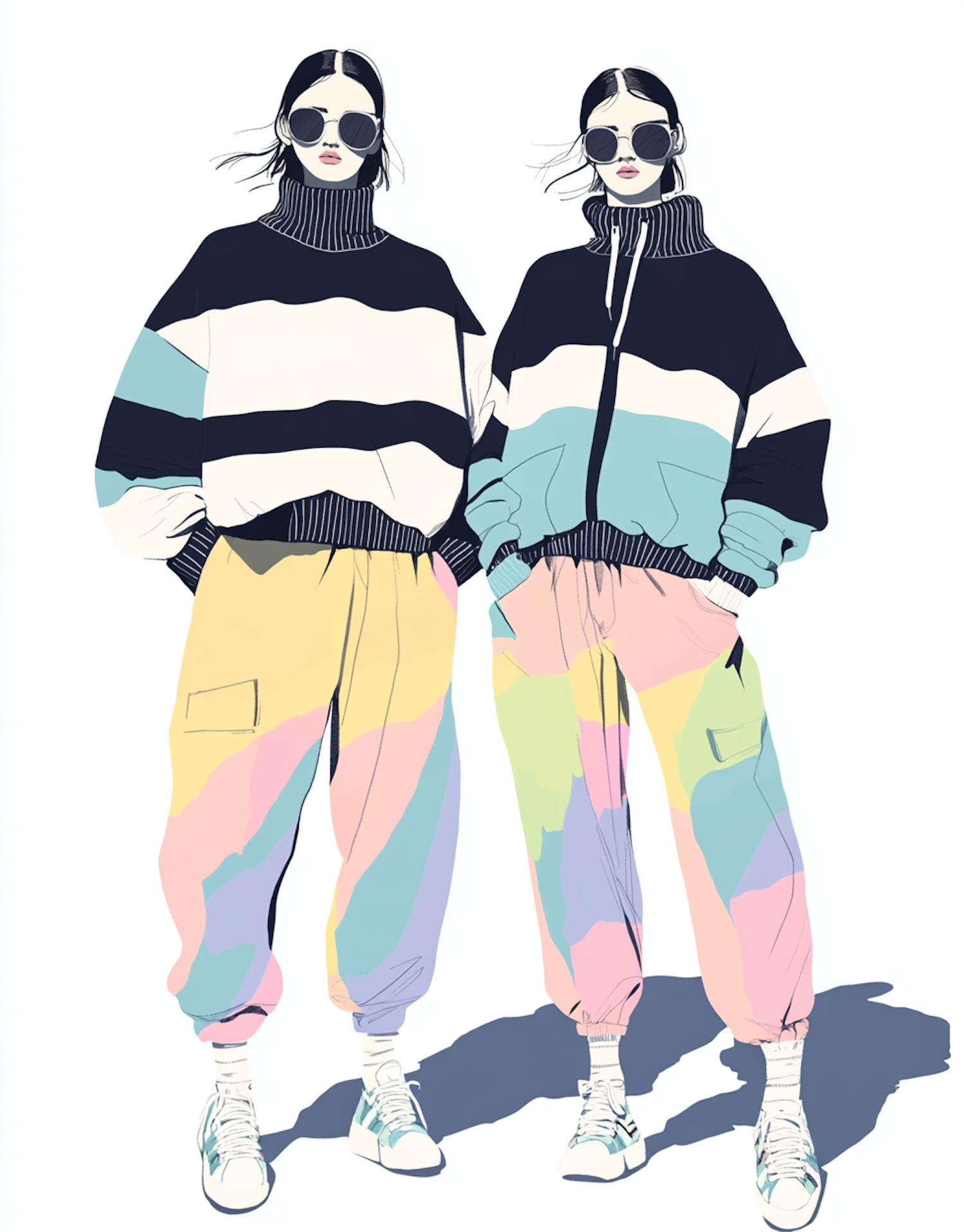 Colorful Duo in Striped Sweaters