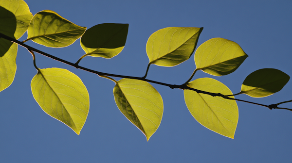 Close-up of Green Leaves Against Blue Sky