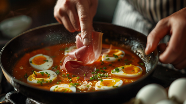 Cooking Scene with Skillet and Tomato Sauce